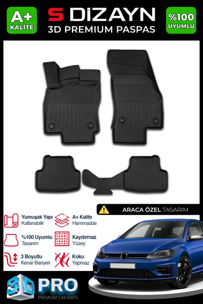 S Dizayn Volkswagen Golf 7 3d Pro Havuzlu Paspas 2012-2020 Uyumlu