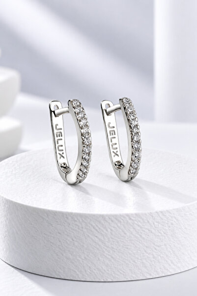 jelux silver Gümüş 925 Ayar Yarım Tur Su Yolu Zirkon Taşlı Küpe