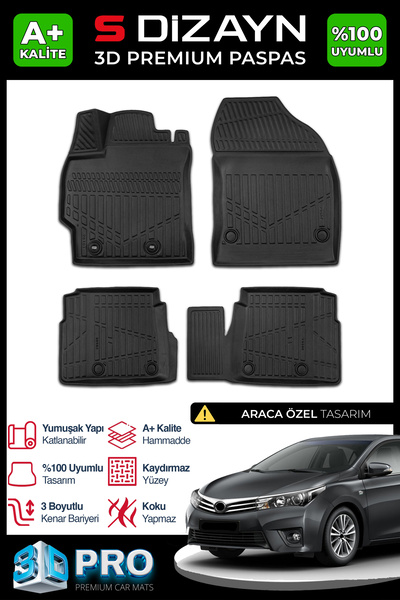 S Dizayn S-Dizayn Toyota Corolla 3D Pro Havuzlu Paspas 2013-2018 A+ Kalite 3D...