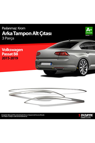 S-Dizayn VW Passat B8 Krom Arka Tampon Alt Çıtası 3 Parça 2015-2019 7617230