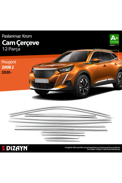 S Dizayn S-Dizayn Peugeot 2008 2 Krom Cam Çerçevesi 12 Prç 2020-2023 A+ Kalit...