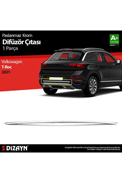 S Dizayn S-Dizayn VW T-Roc Makyajlı Krom Difüzör Çıtası Orta Parça 2021 Üzeri...