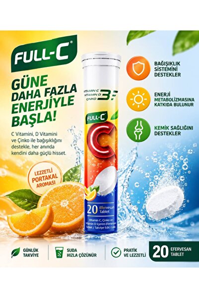 full-c Vitamin C + D3 ve Çinko 20 Efervesan Tablet