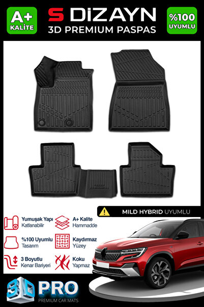 S Dizayn S-Dizayn Renault Austral Mild Hybrid 3D Pro Havuzlu Paspas 2023 Üzer...