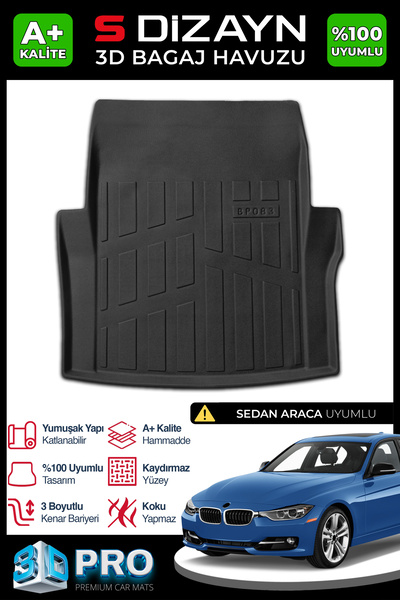 S Dizayn S-Dizayn Bmw 3 Serisi F30 Sedan 3D Pro Bagaj Havuzu 2012-2019 A+ Kal...