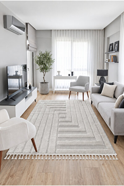 SANRUGS Home & Living MILAN Krem Bukleli Post Halı, Dokuma Salon Halısı, Otur...