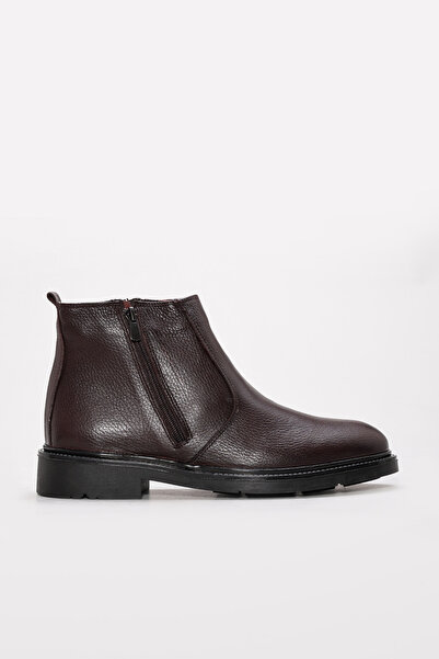 FAST STEP Genuine Leather and Fur Brown Men's Classic Boots 951Kma105K
