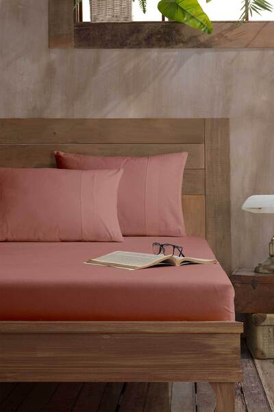 Elart Ranforce Fitted Double Bed Sheet Cotton (160X200Cm) Cinnamon