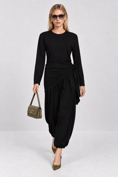Lovelyİstanbul Beli Shawl Modal Blouse Trousers Set Lby0073 Black
