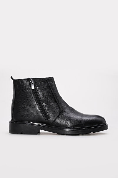 FAST STEP Genuine Leather and Fur Black Men's Classic Boots 951Kma105K