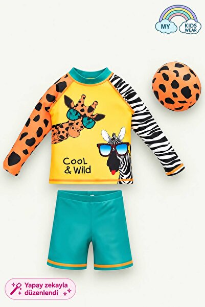 My Kids Wear Boys' Checkered Long Sleeve Swimsuit