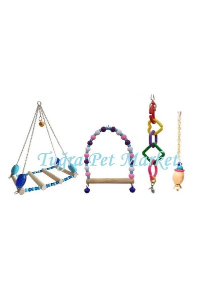 Ahşap el yapım Tuğra Pet Market Muhabbet Kuşları Için Oyuncak Seti