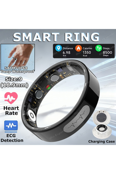 Choice1 9-Black AI ECG Detection Smart Ring 2026 Blood Pressure Heart Rate Bo...
