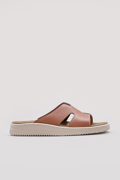 FAST STEP Genuine Leather Tan Women's Short Heeled Slippers 160Zahr0250