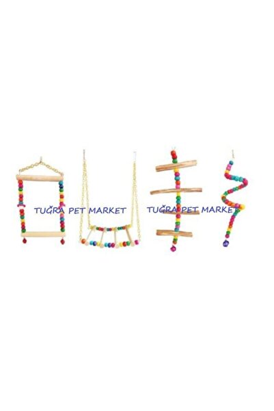 TUĞRA PET MARKET Tuğra Pet Market Muhabbet Kuşu Ahşap Salıncak Oyuncak Seti