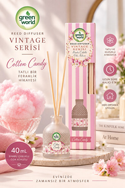 Green World Vintage Serisi Bambu Çubuklu Oda Kokusu Cotton Candy 40ml