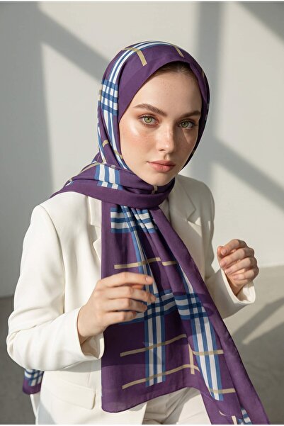 Vissona KREP EKOSE DESENLİ MÜRDÜM RENKLİ 75X195 KIRIŞMAZ ŞAL