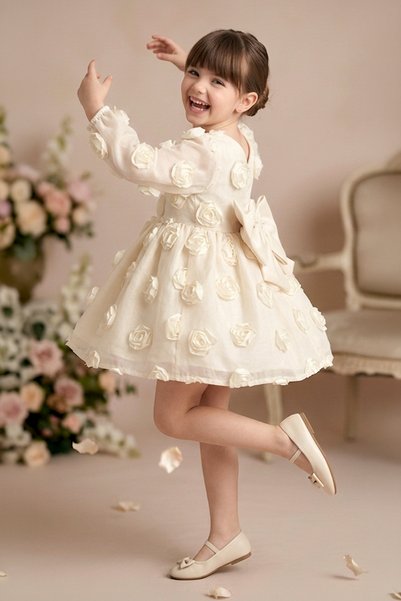 Baby Animals Baby Girl Dress Girl's Dress Floral Birthday Party Wedding Special Occasion Long Sleeve Lined with Bow