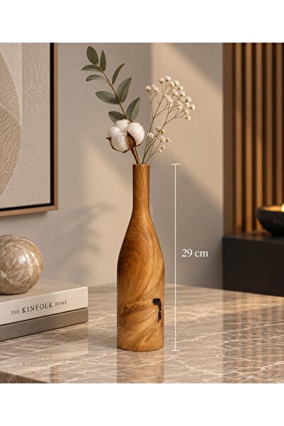 GENART HOME DELÜX DOĞAL AHŞAP VAZO NATUREL MAT VERNİK