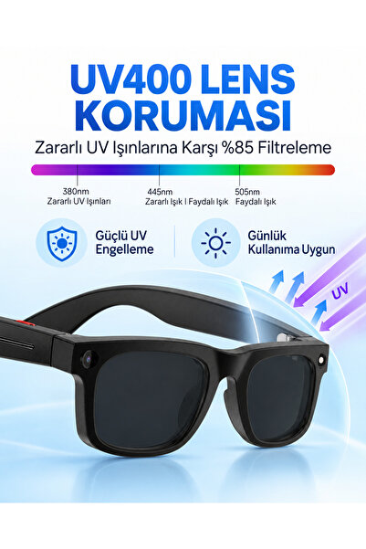EN SİGA Yapay Zeka 3 Lensli Akıllı Gözlük 8 MP Kamera 1080P Anti-Shake AI Çeviri Bluetooth