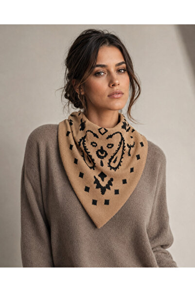 Sebir Moda Patterned Double-Sided Knitwear Triangle Scarf