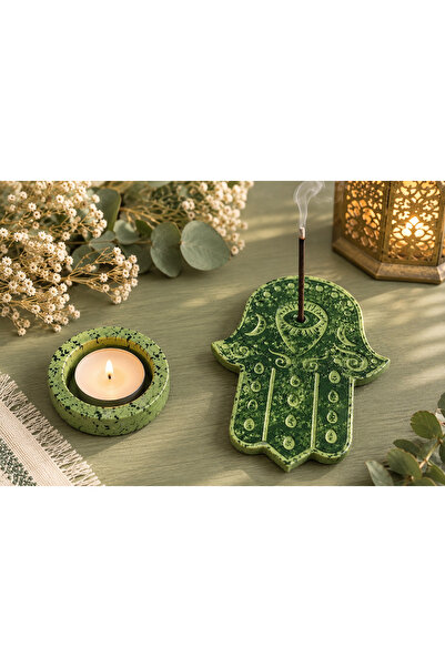 Great Fast Yeşil Fatma Ana Eli Figürlü Çubuk Tütsülük & Tealight Mumluk Dekor...