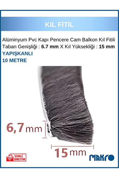 GLASSMAKRO Alüminyum Pvc Kapı Pencere Cam Balkon Yapışkanlı Kıl Fitili En 6,7...