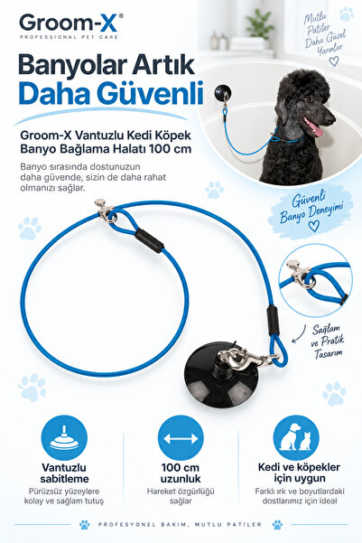 Pet Grooming Vantuzlu Kedi Köpek Banyo Bağlama Halatı 100 cm - Banyolar Artık...