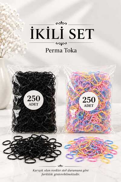 invictus design Kadın 250 Karışık Asortik Renkli Ve 250 Siyah Minik Perma Örg...