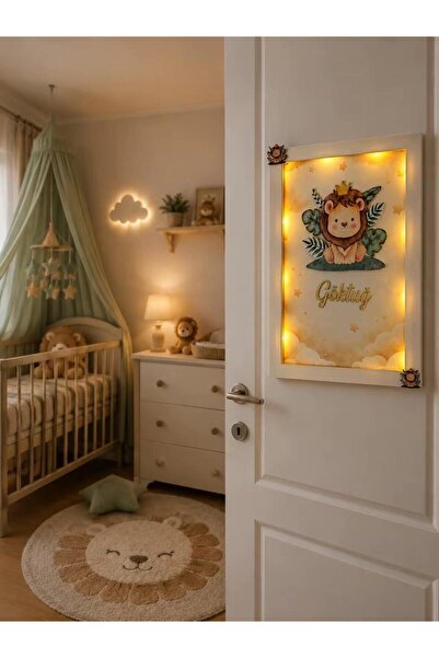 Genel Markalar Aslan Konseptli Bebek Odası LED'li Duvar Pano Gece Lambası Tablo