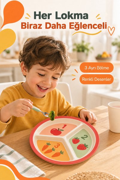 Wumboo 3-Compartment Melamine Children's Plate - Extra Durable Bpa Free Nutrition Plate - Educational Numbers Children's Plate