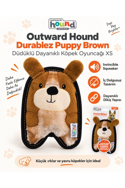 Outward Hound Invincibles Puppy Brown Dog Toy XS - High Durability and Squeaky