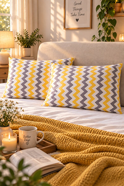 DüşEvi 2’li Zigzag Desenli Yastık Kılıfı 50x70 cm Pamuklu