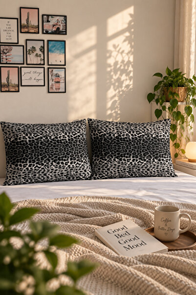 DüşEvi 2’li Yastık Kılıfı 50x70 Pamuklu Leopar Desen