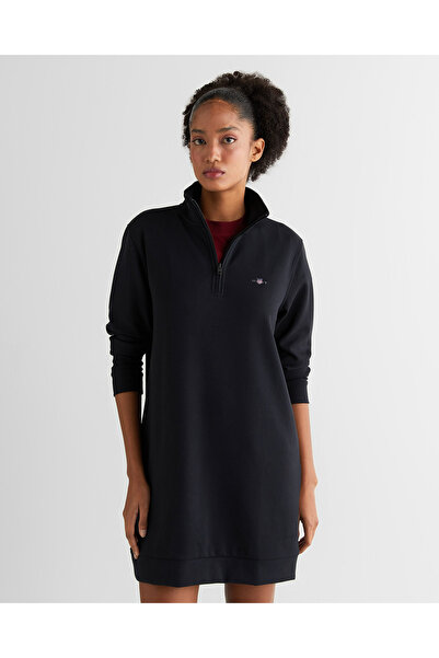 Gant Kadın Siyah Regular Fit Yarım Fermuarlı Elbise