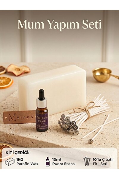Miss Milena Mum Yapım Seti Parafin Wax 1 Kg Powder Pleasure Mum Esansı 10ml 1...