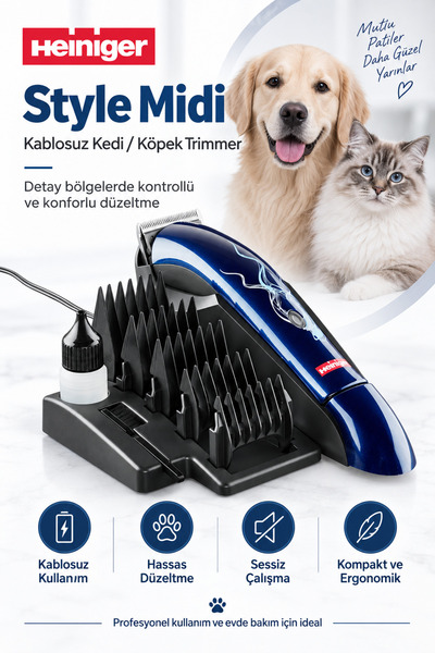 Heiniger Style Midi Kablosuz Evcil Hayvan Tıraş Makinesi