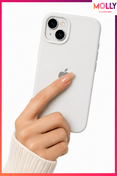 Molly iPhone 15 İçin Beyaz Lansman İçi Kadife Mat Soft Silikon Kılıf