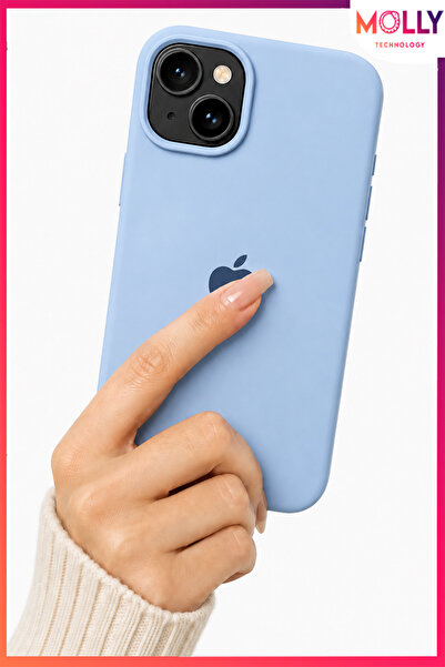 Molly iPhone 15 İçin Bebe Mavisi Lansman İçi Kadife Mat Silikon Kılıf