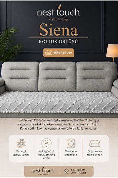 Nest Touch Siena Ponponlu Koltuk Örtüsü 85 x 215 cm Sakallı Koltuk Örtüsü Şön...