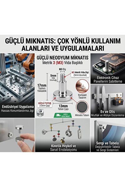 erşahaydınlatma 10 Adet Metrik 3 Vida Başlı Neodyum Neodmiyum Mıknatıs