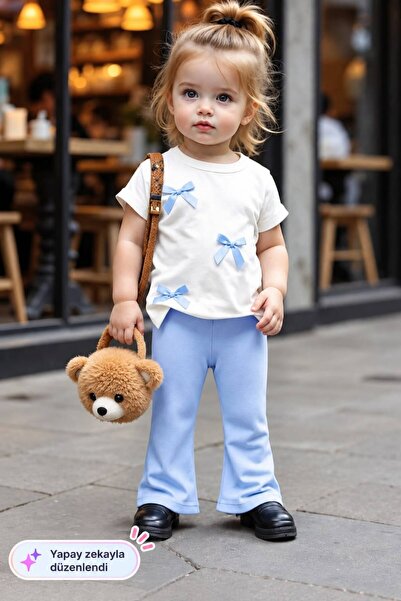 My Kids Wear Girl's Bow Detailed Top and Bottom Set