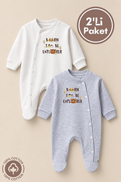 Miniel Unisex Born To Be Baskılı 0-6 Ay Penye Organik Pamuklu Patikli Bebek T...