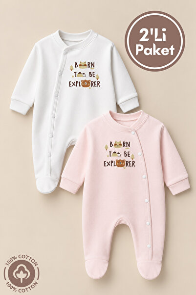 Miniel Unisex Born To Be Baskılı 0-6 Ay Penye Organik Pamuklu Patikli Bebek T...