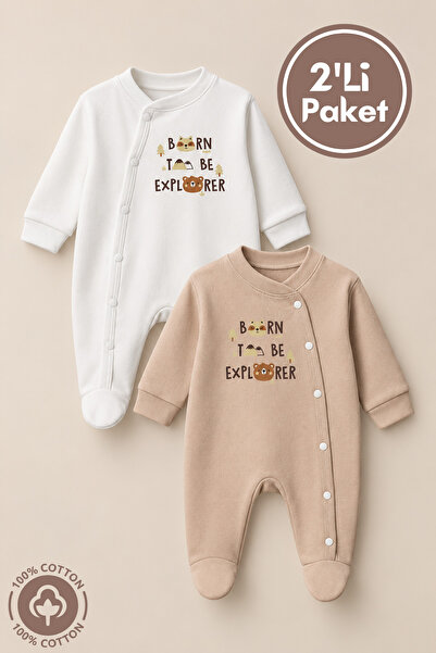 Miniel Unisex Born To Be Baskılı 0-6 Ay Penye Organik Pamuklu Patikli Bebek T...