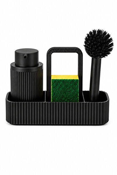 GATO SHOP Siyah Mutfak Lavabo Üstü Organizer Süngerlikli Deterjanlık Bulaşık ...