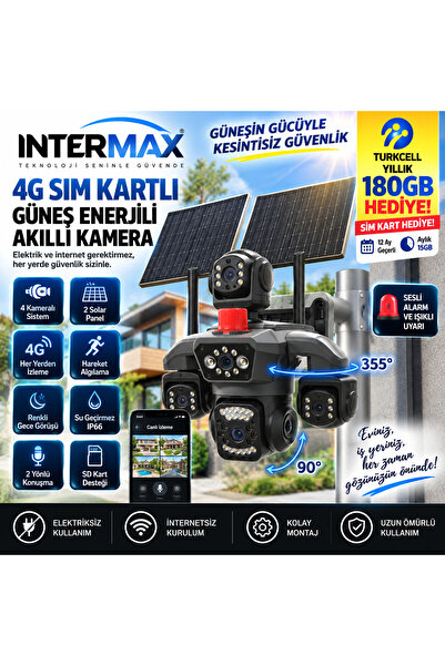 intermax 4 KAMERA - 3 PTZ OTOMATIK + 2 SOLAR PANEL - 4G + eSIM - 25GB TURKCEL...