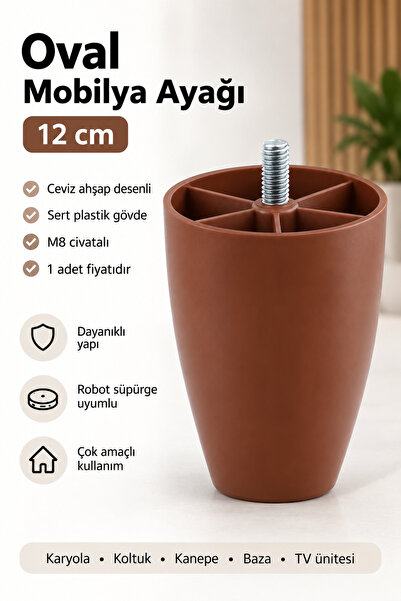 NUBLADO BRO Vidalı Oval Plastik 12 Cm (CEVİZ) Mobilya Dolap Kanepe Koltuk Baz...
