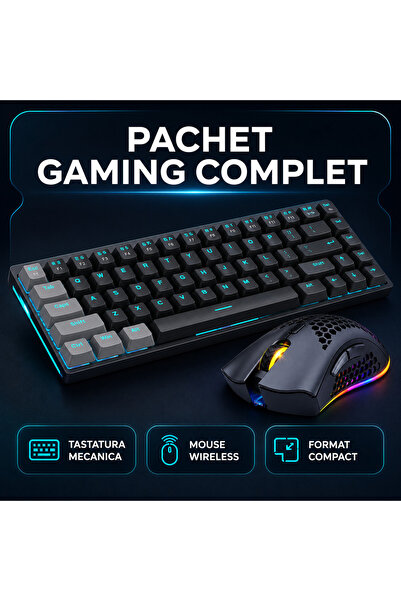 Timebox Pachet Gaming: Tastatură mecanică 60% (comutator roșu) + Mouse de gaming wireless RGB