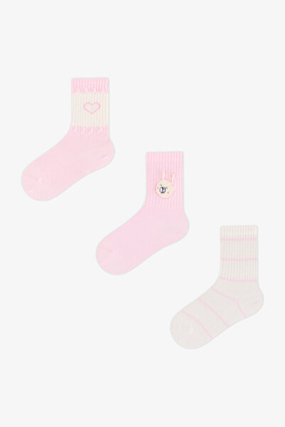 Penti Kız Çocuk Pembe Little Pink Bunny Tavşan Desenli Pamuklu 3 Çift Soket Ç...